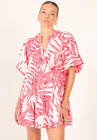 Mini Dress Cruz Cj Pink Palm Leaf Poupette St. Barth
