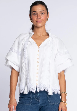 Short Sleeve Kit Top Solid White Elizabeth James