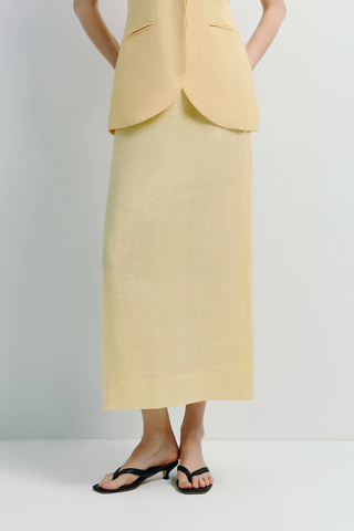 Adan Linen Midi Skirt Yellow Rue Sophie