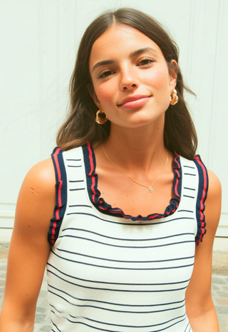 Navy & Red Ruffled Striped Tank Top - Vilagallo