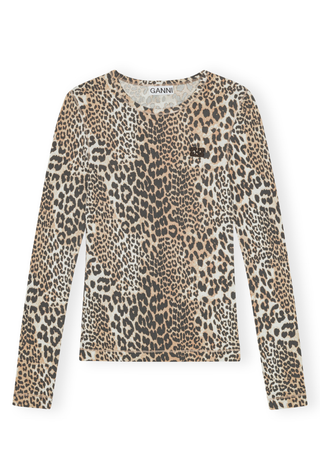 Soft Cotton Rib Leopard Long Sleeve Ganni