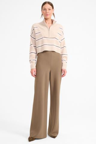 Cropped Hampton Cashmere Sweater Whisper Stripe - STAUD