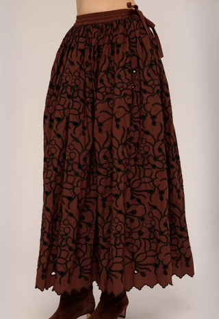 Fantasia Midi Skirt Brownstone Embroidery Love The Label