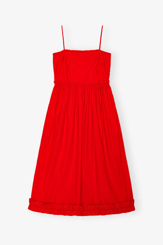 Cotton Poplin Strap Long Dress Racing Red GANNI