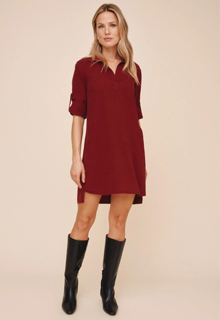 Long Sleeve A-Line Dress Deep Crimson Bella Dahl