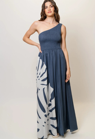 Destin Dress Navy Placement Oversized Monstera Hutch