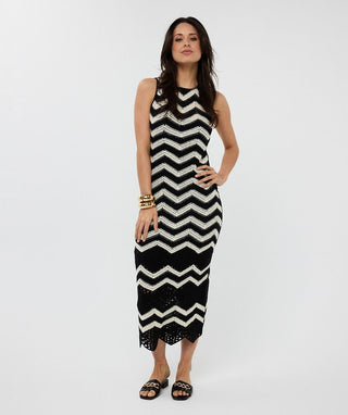 Long Crochet Dress Black/White Esqualo