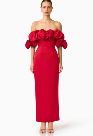 Lucetta Off Shoulder Column Gown Red Elliatt