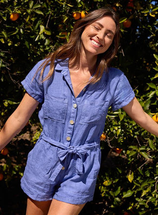 Rolled Hem Utility Romper Bahia Blue Bella Dahl