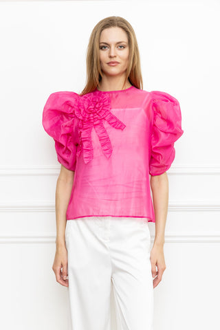 Puff Sleeves Ruffle Top Hot Pink Zero Degrees Celsius