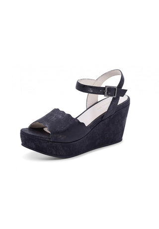 Berlin Scalloped Wedge Black Metallic Leather