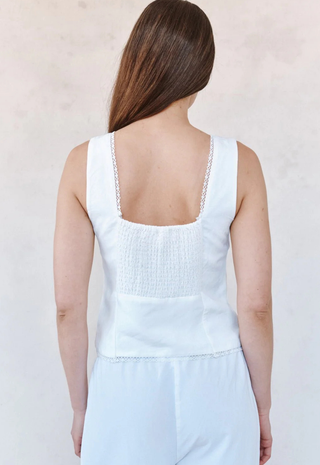 Fitted Bodice Top Smocked Back White - Bella Dahl