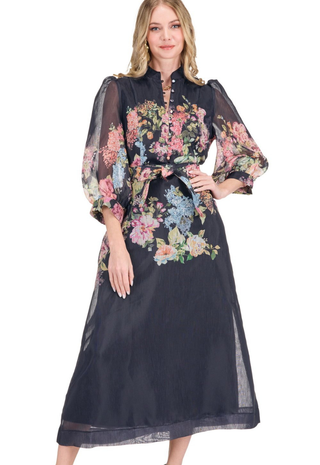 Stand Collar A-Line 50" Dress Moonlit Garden Jade