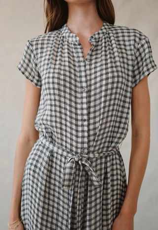 Cap Sleeve Maxi Shirt Dress Ivory Check Plaid Bella Dahl