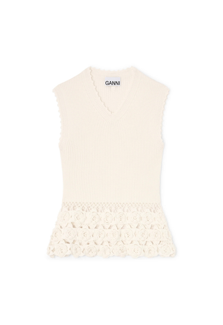 Fine Cotton Rib Crochet Vest Ganni