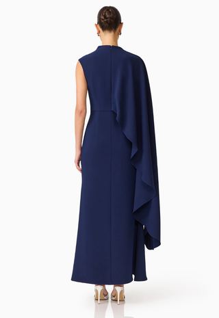 Leonara Asymmetric Cape Dress Deep Navy Elliatt