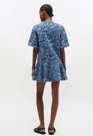 Tapestry Denim Mini Dress Mid Blue Stone - Ganni