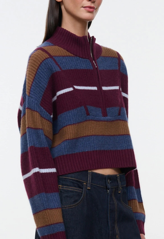 Cropped Hampton Cashmere Sweater Monaco Stripe Staud