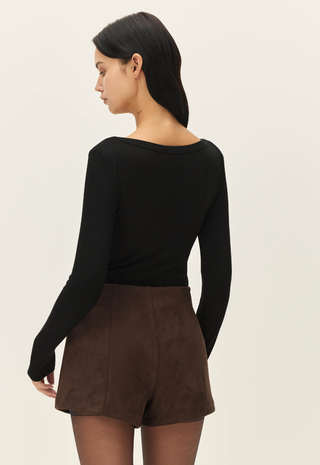 Marais Faux Suede Shorts Chocolate Fondont Elodie