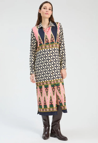 Pink and Black Geo Print Dress Vilagallo