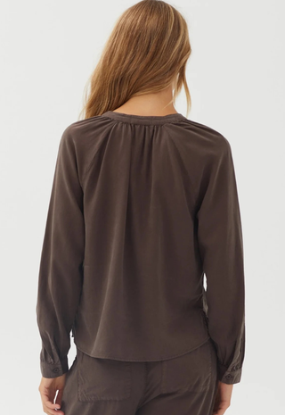Long Sleeve Wide Placket Pullover Olive Night Bella Dahl