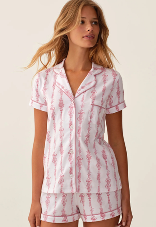 Women'S Pima Shortie Short Set Pink Mayfair Toile Petite Plume