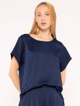 Satin Crepe Everyday T-Shirt Navy Ripley Rader