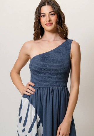 Destin Dress Navy Placement Oversized Monstera Hutch