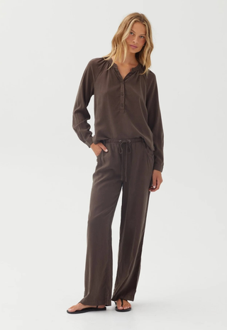 Long Sleeve Wide Placket Pullover Olive Night Bella Dahl
