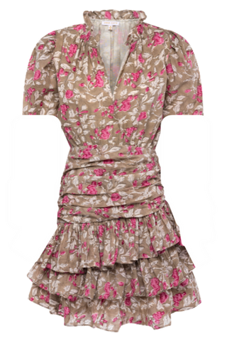 Tyler Dress - Tan Hot Pink Floral