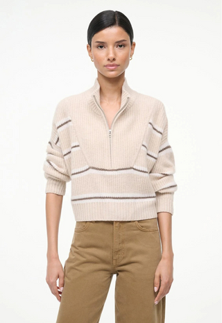 Cropped Hampton Cashmere Sweater Whisper Stripe - STAUD