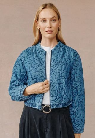 Flora Cropped Zip Jacket Indigo Lagoon Wash Bella Dahl