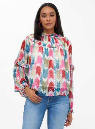 Ruffle Sleeve Blouse Teal Oliphant