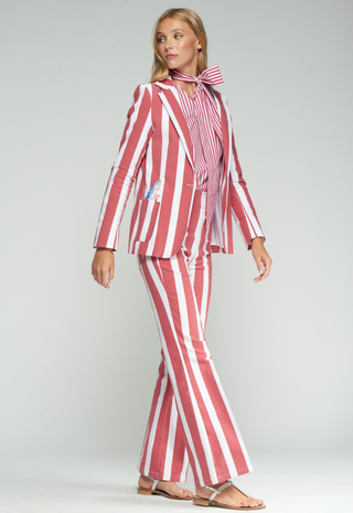 Red Striped Blazer With Fish Illustrate - Vilagallo