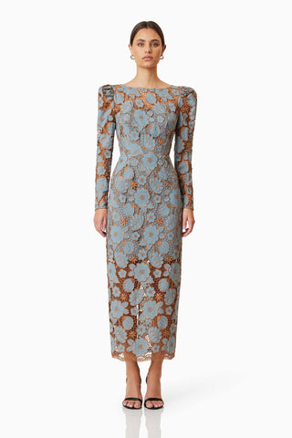 Jasmine Long Sleeve Midi Dress Blue Elliatt