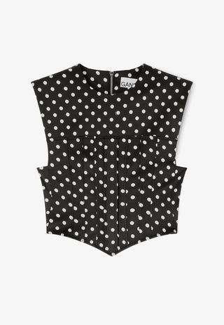 Printed Double Satin Corset Top Black GANNI