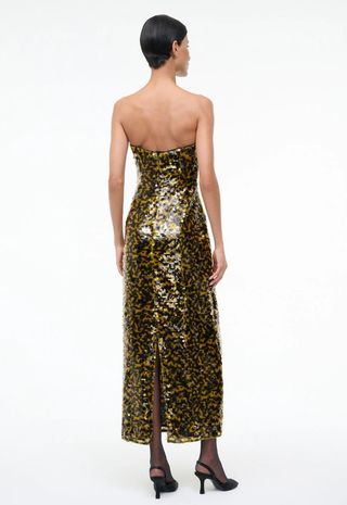 staud brown sequin dress Ilana cotton-blend faille-trimmed sequined tulle mini dress - beige