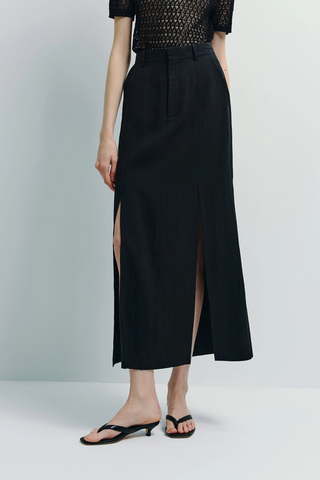 Mavis Slit Front Midi Skirt Black Rue Sophie