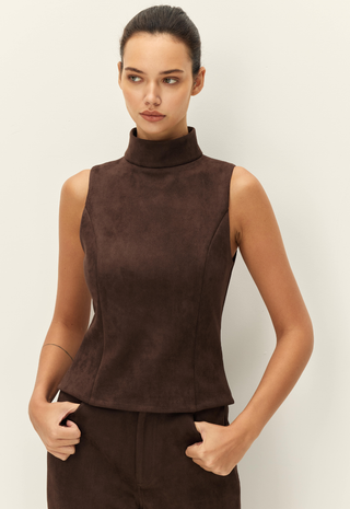 Tienne Faux Suede Top Chocolate Fondant Elodie