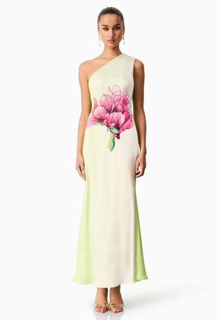 Elisia One Shoulder Gown Green Floral Elliatt