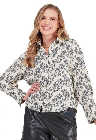 Crop Shirt Blouse Ivory Vine JoyJoy