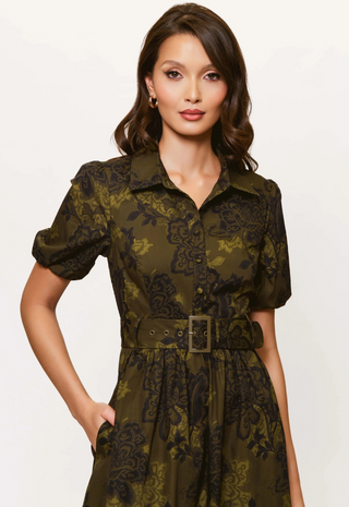 Parker Dress Olive Bohemian Paisley Floral Hutch