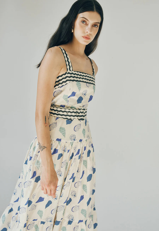 Madeline Dress Blue Shell Print - Maude Club