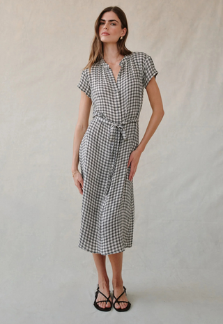 Cap Sleeve Maxi Shirt Dress Ivory Check Plaid Bella Dahl