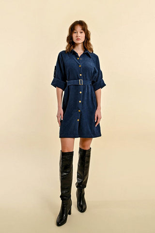 Velvet Shirt Dress Navy Molly Bracken