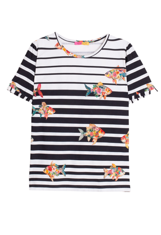Striped Tee Printed Fish - Vilagallo