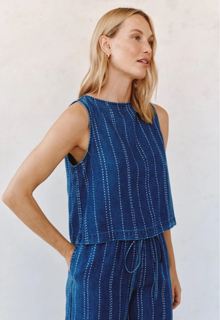 Sleeveless Button Back Top Indigo Stripe Bella Dahl