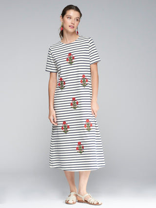 Clara Dress Embroidered Punto Raya Marinera Vilagallo