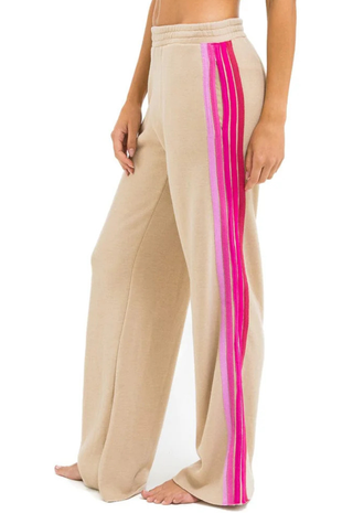 5 Stripe Women's Wide Leg Pocket Sweatpant Sand Pink Aviator Nation