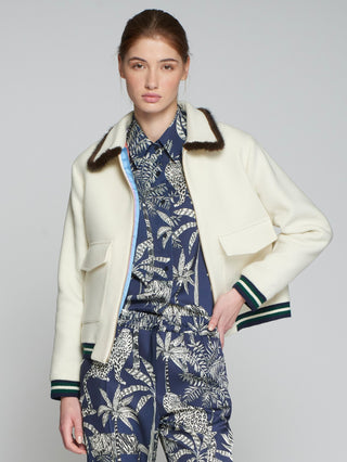 White Wool Bomber Jacket Vilagallo